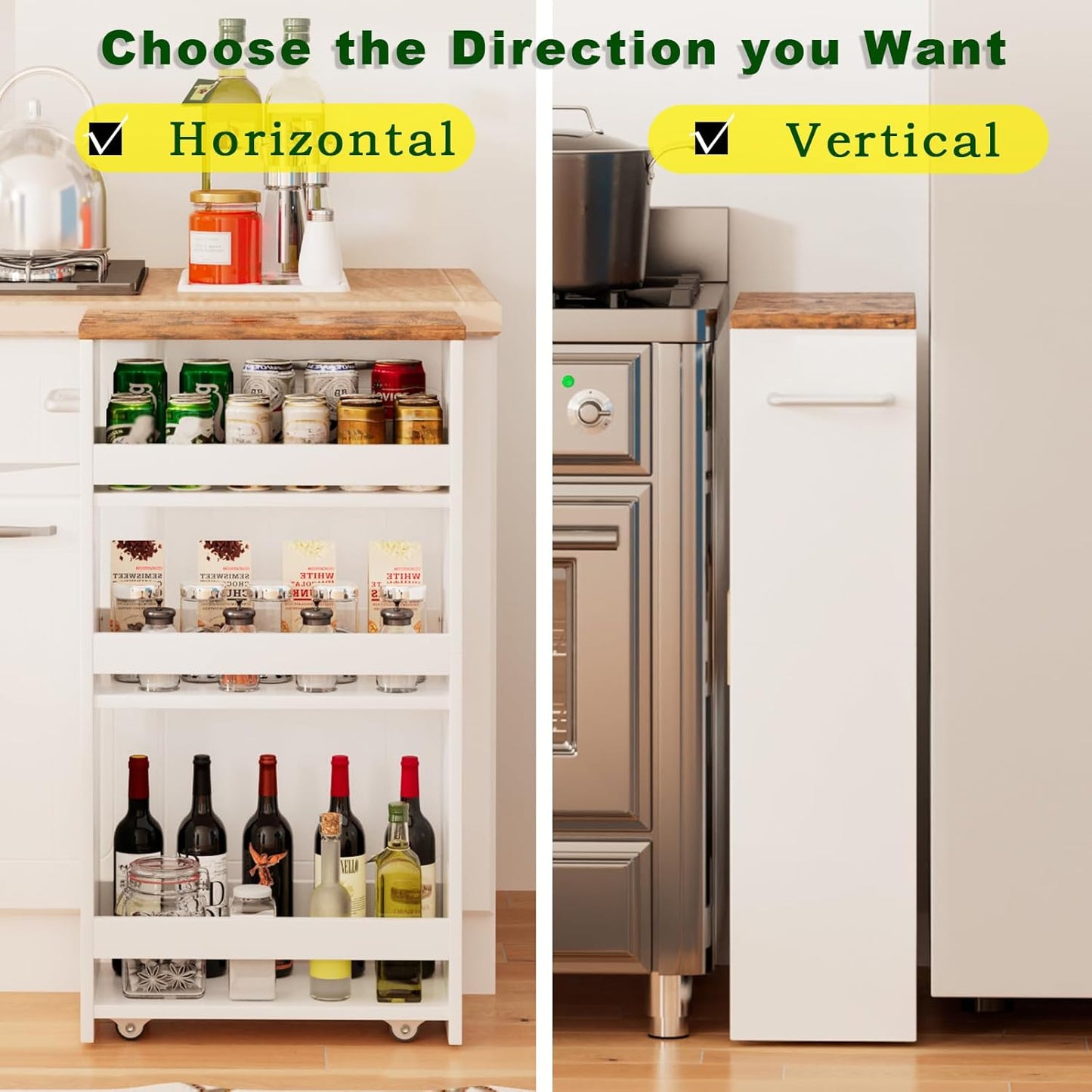 TEAMIX 4 Tier White Slim Storage Cart with Handle, 7.9''W Slide Out Storage Rolling Utility Cart Mobile Shelving Unit Organizer Trolley for Small Spaces Kitchen Laundry Narrow Places