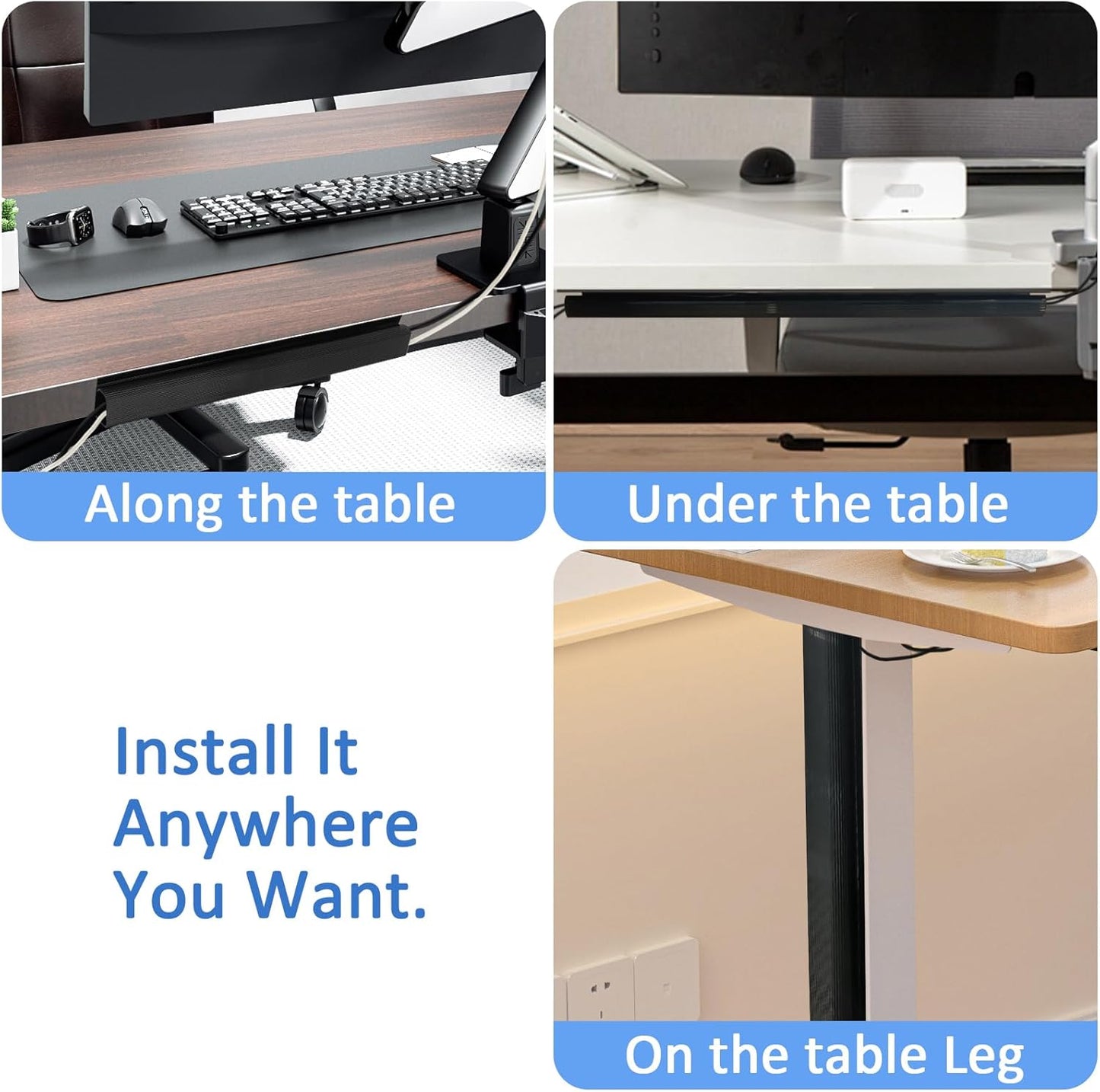 3 Pack Self-Adhesive Under Desk Cable Organizer, Under Desk Wire Hider, Cord Management, Black