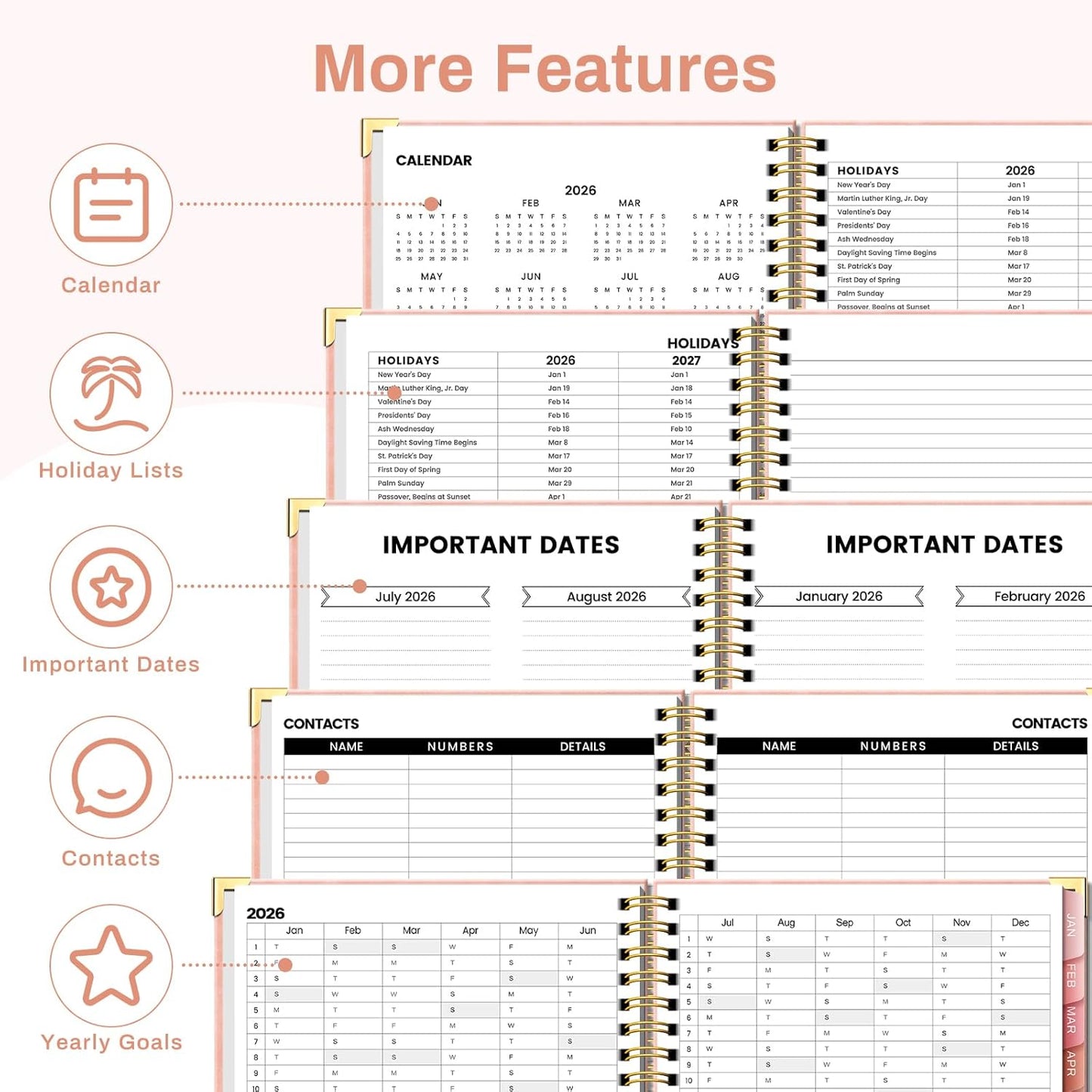 2026 Planner Hardcover Weekly & Monthly Calendar Planner for Women Jan 2026 - Dec 2026 8.5" x 11" Daily Agenda Book with Tabs Spiral Bound Inner Pocket Perfect for School Office, Pink(Rose)
