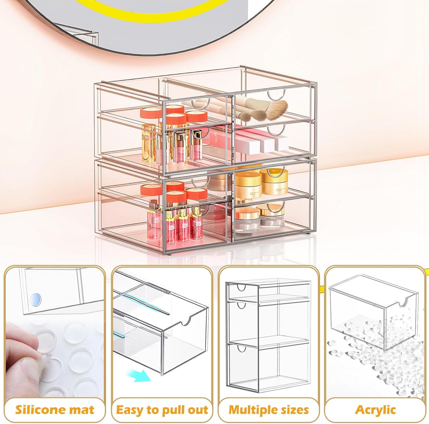 Arcylic Makeup Organzier with 11 Drawers, Clear Storage Drawers, Bathroom Makeup Organizer for Palettes, Cosmetic, and Beauty Supplies,Ideal for Vanity, Cabinet,Desk Organization