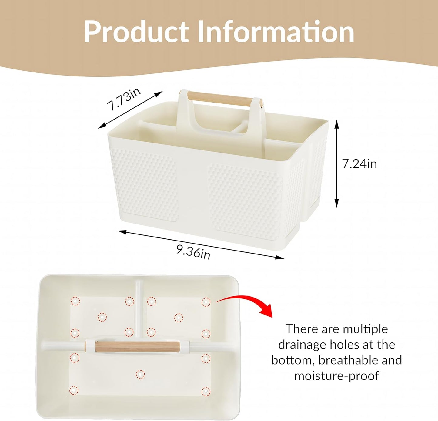 Shower Caddy Portable and Cleaning Caddy Organizer for Bathroom, Kitchen,Toiletries Storage, Caddy organizer with handle, Rust-Resistant, Durable Material(Milky White, 9.36"L×7.73"W×7.24"H)