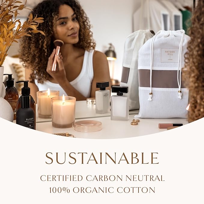 Hayden Hill Luxury Organic Cotton Dust Bags For Handbags - 3 Pack Small - 15" Purse Dust Bags, Shoes and Handbag Covers For Storage - Carbon Neutral Protector Dustbags