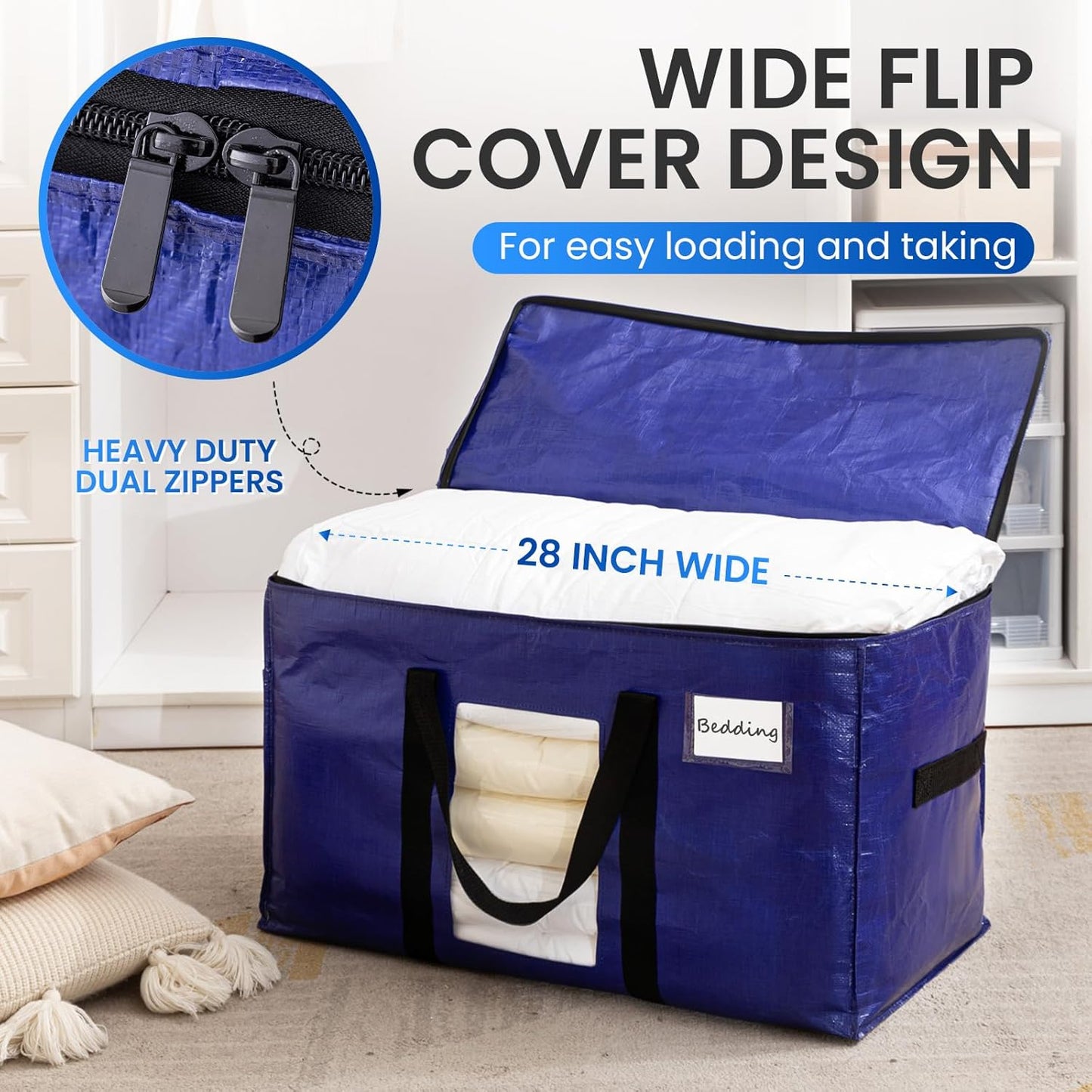 TAILI 8 Pack Dark Blue Extra Large Moving Bags, Heavy Duty Totes with Visible Window, Wrap Around Handles, Great for Storage