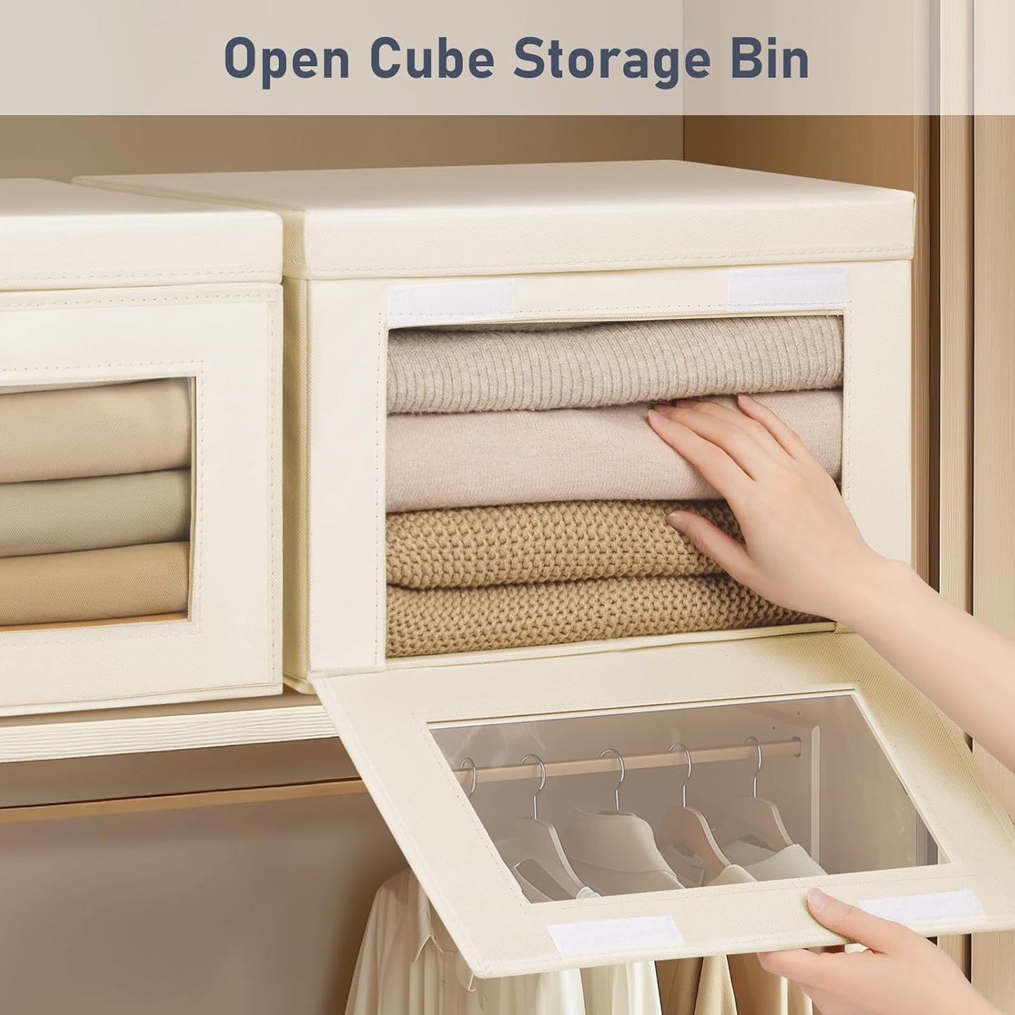 DIMJ Storage Bins with Lids - 3 Pack Large Fabric Closet Organizer with Window & Handles, Collapsible Decorative Storage Boxes for Shelves Under Bed, Books Clothes Blankets Sweaters Organization