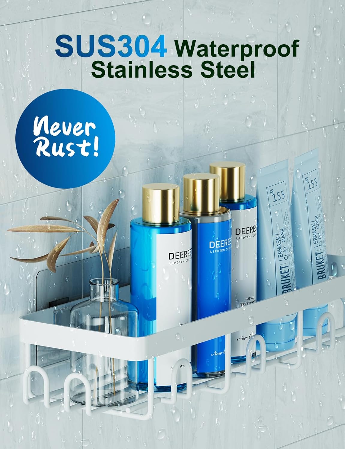 GVY Shower Caddy 5 Pack, Adhesive Shower Organizer Bathroom Shelves,Rustproof Bathroom Organizers and Storage for Home Decor, No Drilling Shower Shelves for Apartment Essentials