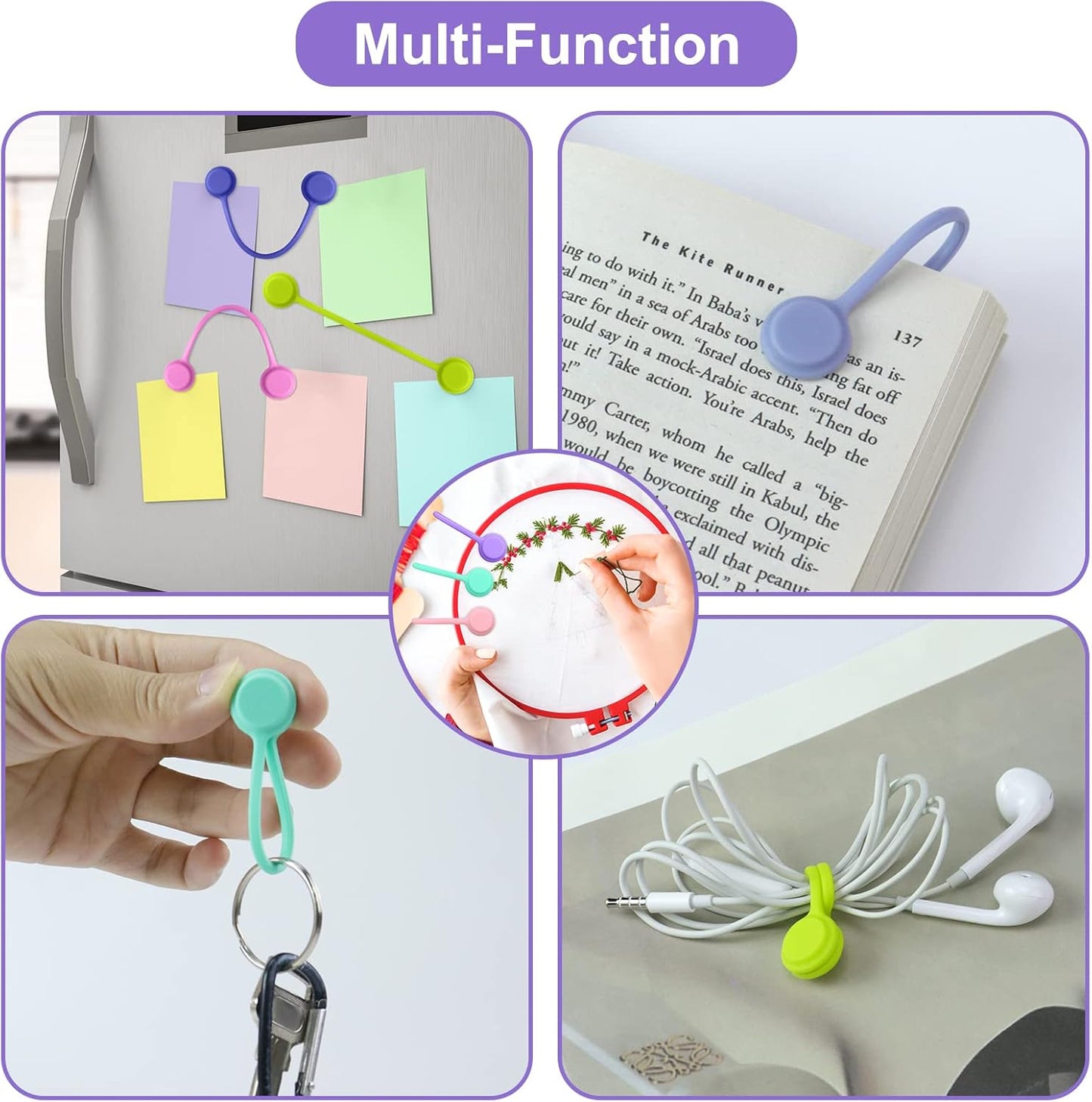 Motiloo Magnetic Cable Ties Silicone Reusable Cord tie for Home Office School Organization (10 Colors-20 Pack)