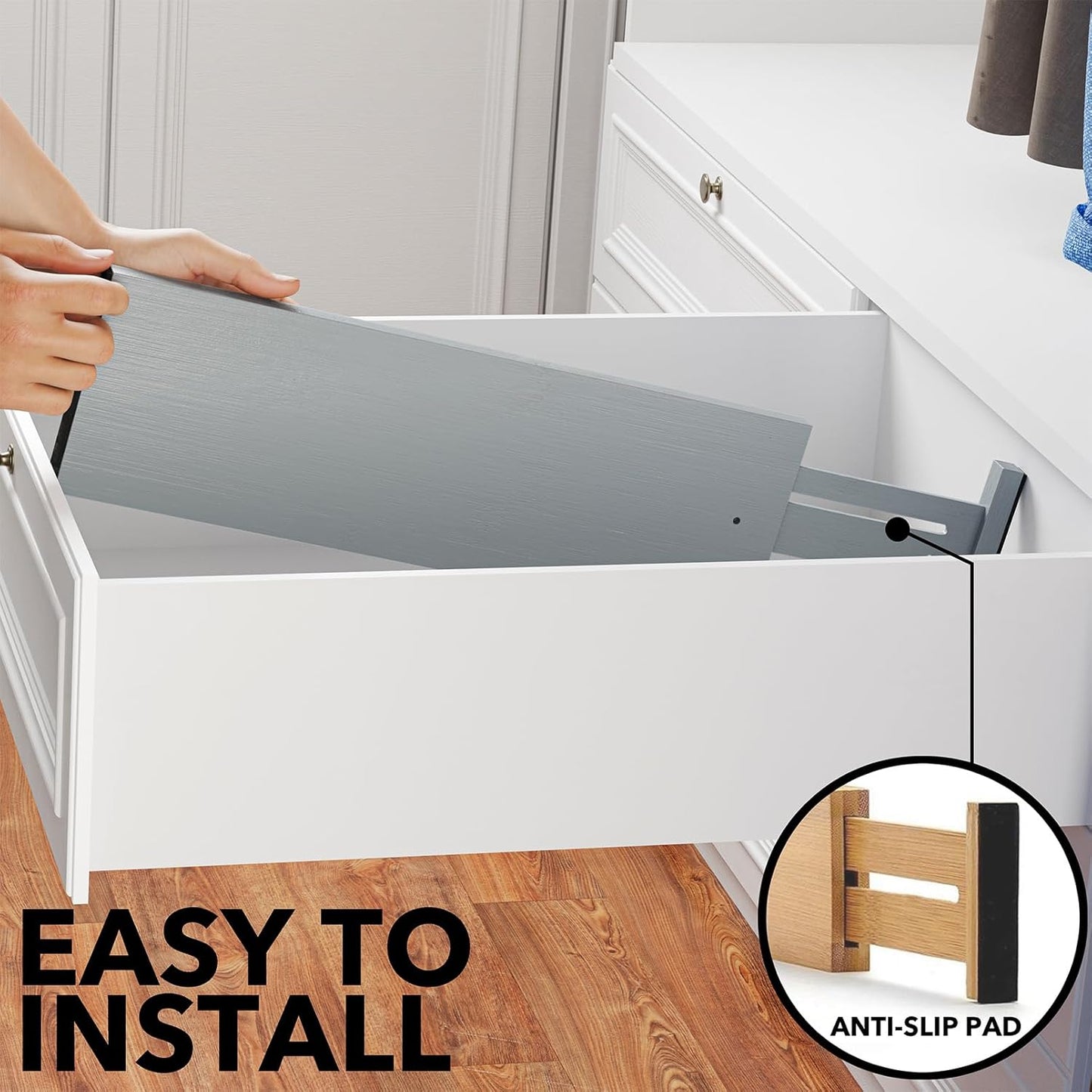 SpaceAid Bamboo 4 Pack Dresser Drawer Dividers, 4.65“ High Adjustable 17“-22” Drawer Organizers, Expandable Organization for Clothing, Clothes, Dressers, Gray