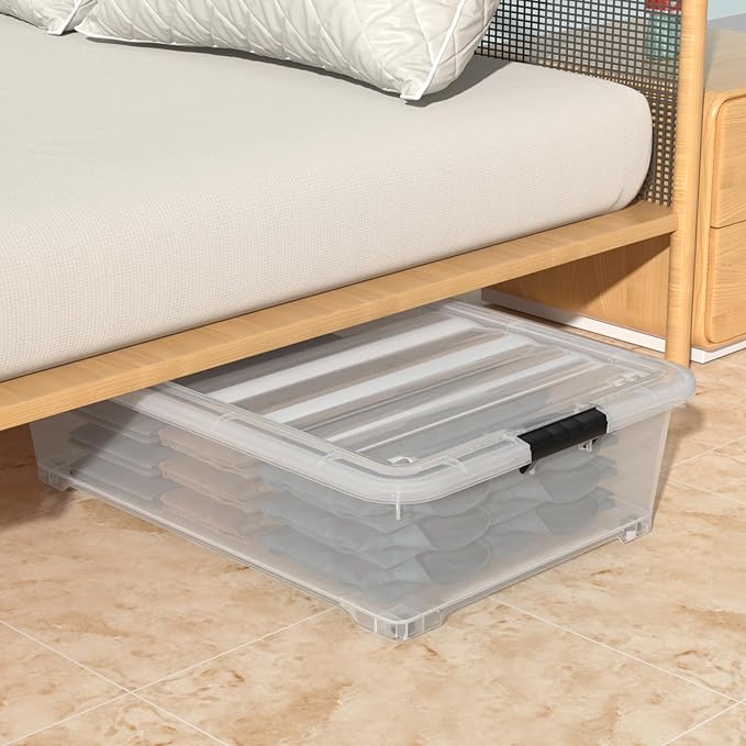 Hespama 3-Pack 50 Quart Plastic Underbed Storage Container Bin, Plastic Latch Box for Under Bed Storage
