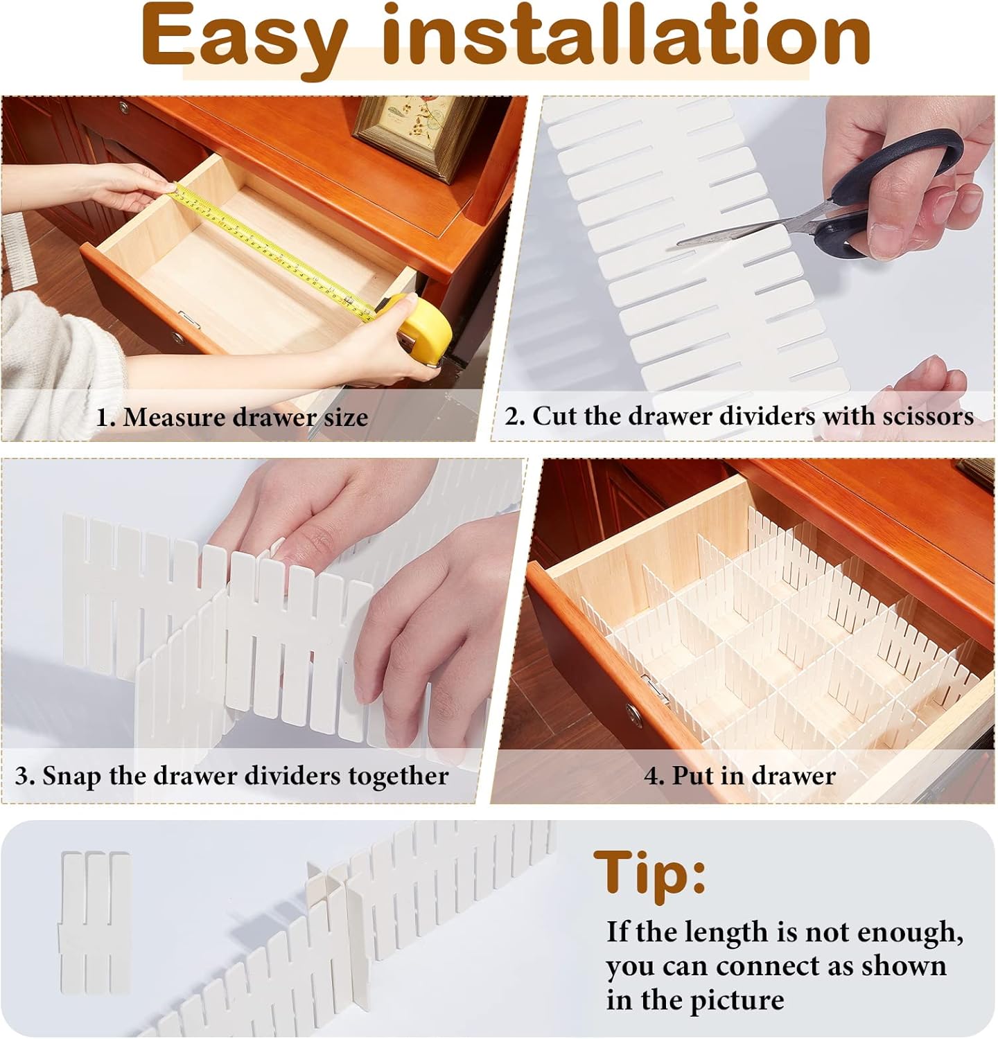 Vesici 80 Pcs Drawer Dividers Adjustable Plastic Organizer DIY Separators Storage Dividers for Socks, Underwear, Makeup, Tidy Kitchen, Bedroom, Dresser(White)