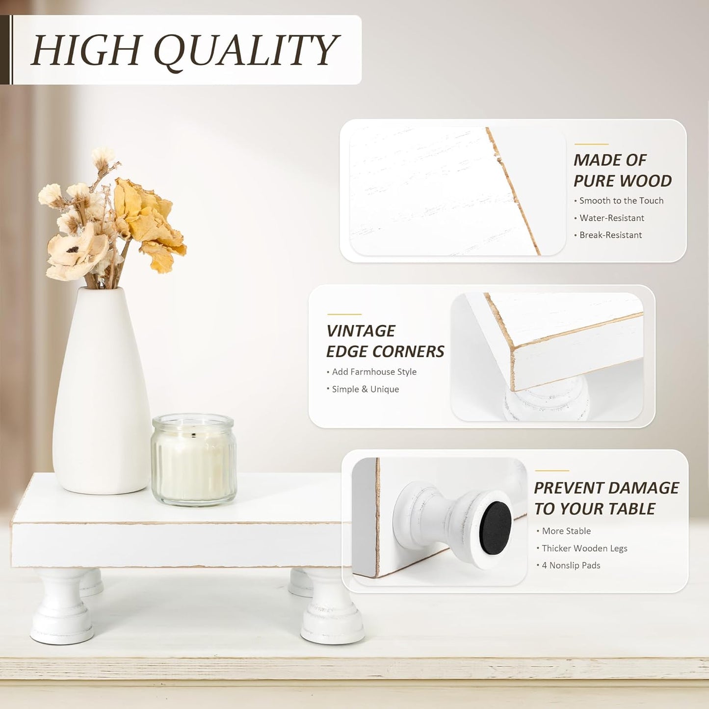 EOSAHR Decorative Wood Riser for Home Decor : Farmhouse Pedestal Stand for Display and Rustic Soap Holder for Sink Organizer - Retro Display Tray for Your Home, Livingroom, Bathroom,and Kitchen