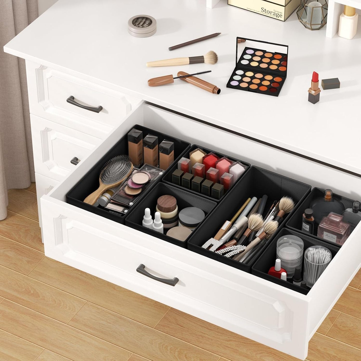 DIMJ Drawer Organizer Clothes 14 Pack - Foldable Baby Organizers and Storage & Dresser Organizer for Bedroom, Closet - Nursery Organization Dresser Dividers for underwear, Sock,Bra, Belt, Tie, Black