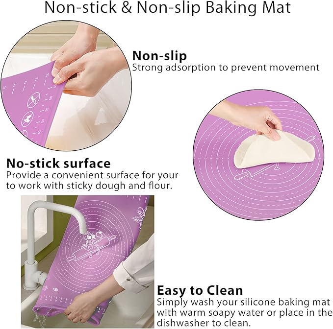 Silicone Baking Mat 32" x 24" Extra Thickness Dough Rolling Mat with Measurements and Edge Heightening, Non-stick Food Grade Silicone Pastry Mat for Pastry, Bread, Cookies, Pizza, Fondant, Pasta
