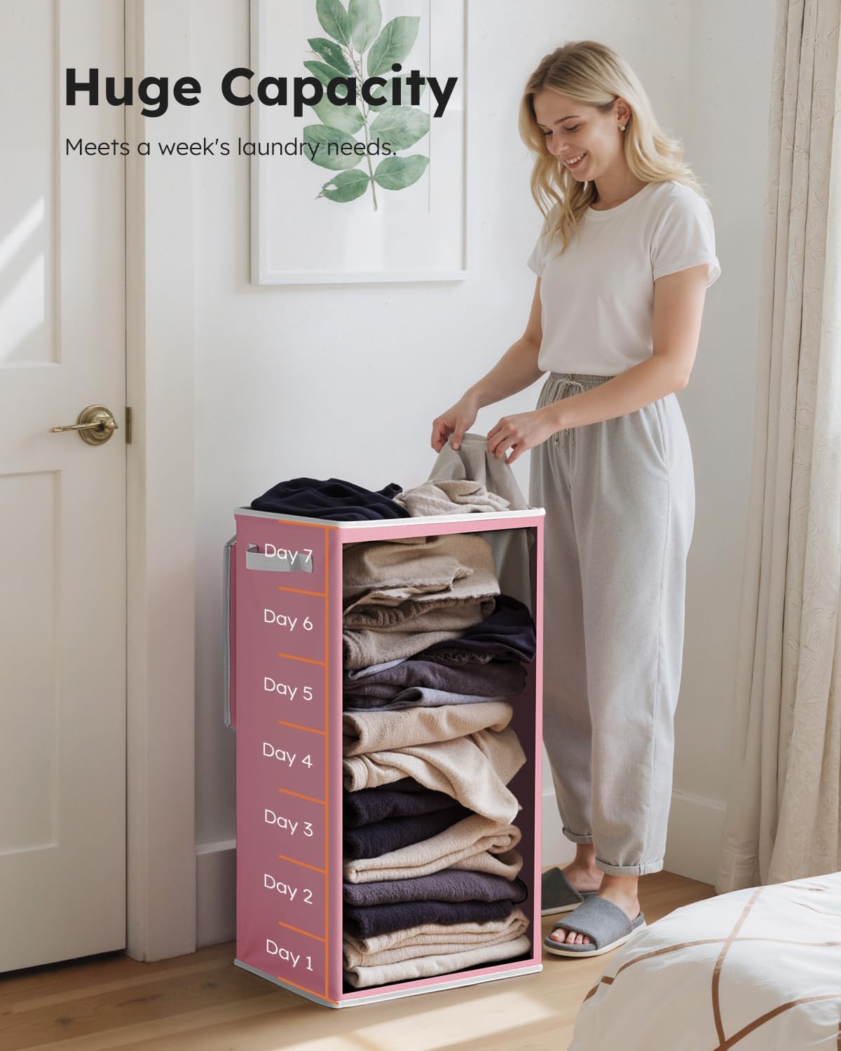 SOLEDI Laundry Hamper with Lid 100L Large & Tall Collapsible Laundry Basket, Clothes Hamper with Bag Removable Easy to Carry, Dirty Hampers for Bedroom, Bathroom, Dorm, College, Pink