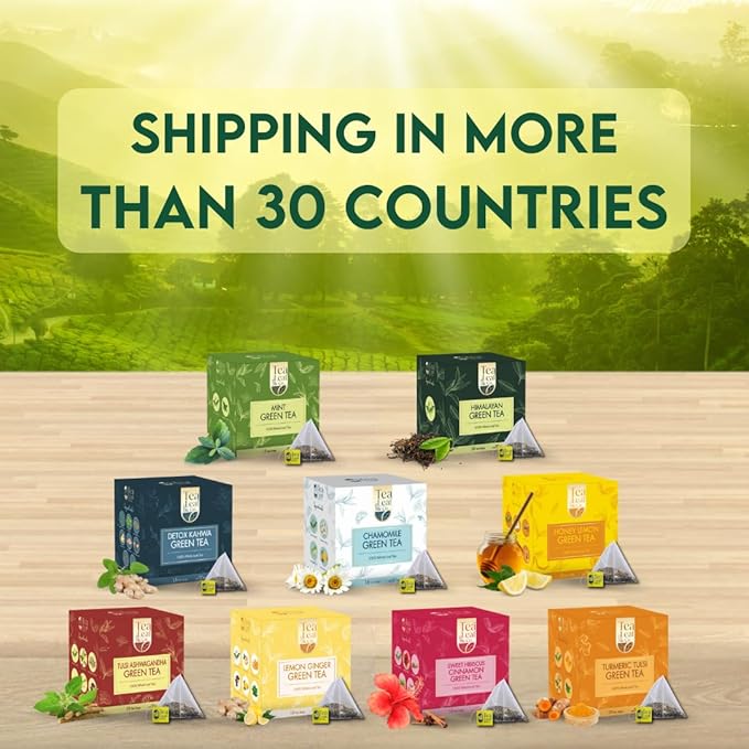 Turmeric Tulsi Tea Bags (50 Count), Green Tea with Turmeric & Peppermint, Stress Relieving, Low Caffeine Gluten Free, Whole Loose-Leaf Pyramid Tea Bags