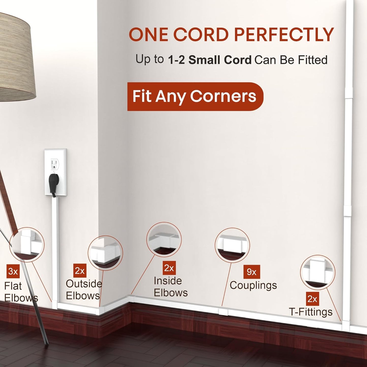 157in Cord Hider for 1-2 Wire, Self Adhesive One-Cord Channel Cable Concealer, Paintable Cable Covers for TV Cords on Wall, Cable Raceway Kit for Extension Cord, Ethernet Cables, Speaker Wires