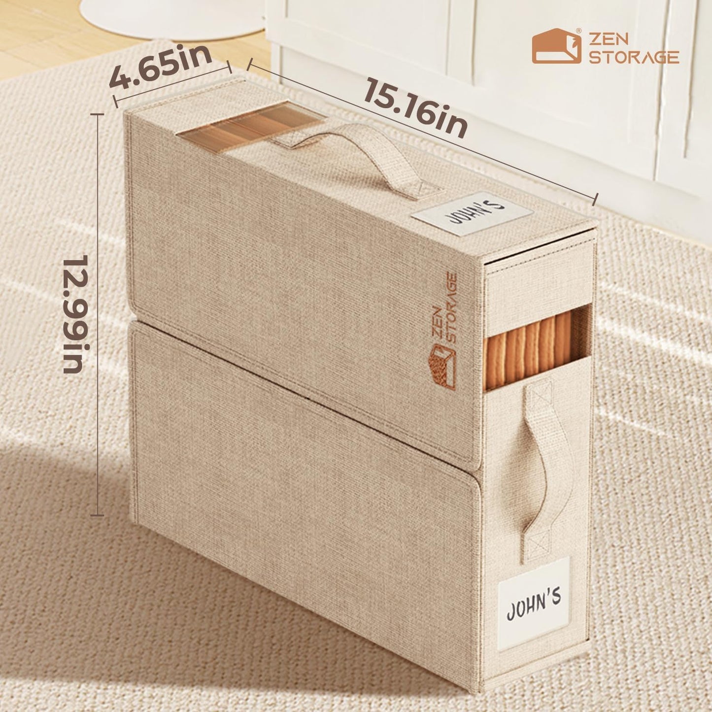 4Pack Sheet Organizers and Storage - King/Queen Size Sheet Storage Organizer with Window, Foldable & Dustproof Sheet Organizer for Linen Closet for Summer Blankets & Sheet Sets, Beige