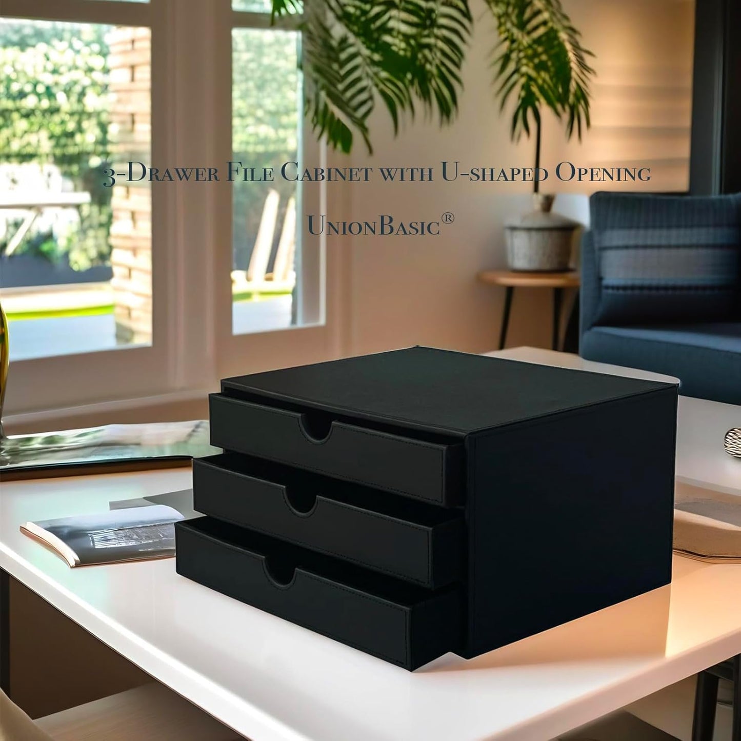 UnionBasic Document Organizer, 3-Drawer File Cabinet Document Storage Box, Office Desktop Filing Organizer, Black