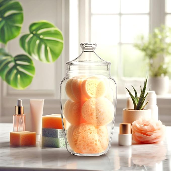 Amazing Abby - Eleanor - Plastic Bathroom Canister (60 oz), Acrylic Apothecary Jar for Vanity, BPA-Free and Shatter-Proof, Great for Bath Sponges and Shower Balls (NOT Glass)