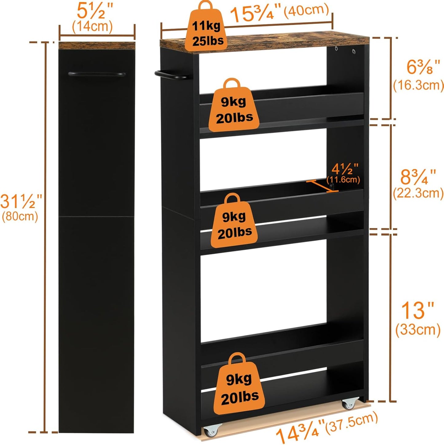 TEAMIX 4 Tier Slim Storage Cart with Handle, Small Kitchen Cart for Narrow Places,Rolling Laundry Cart on Wheels for Small Spaces
