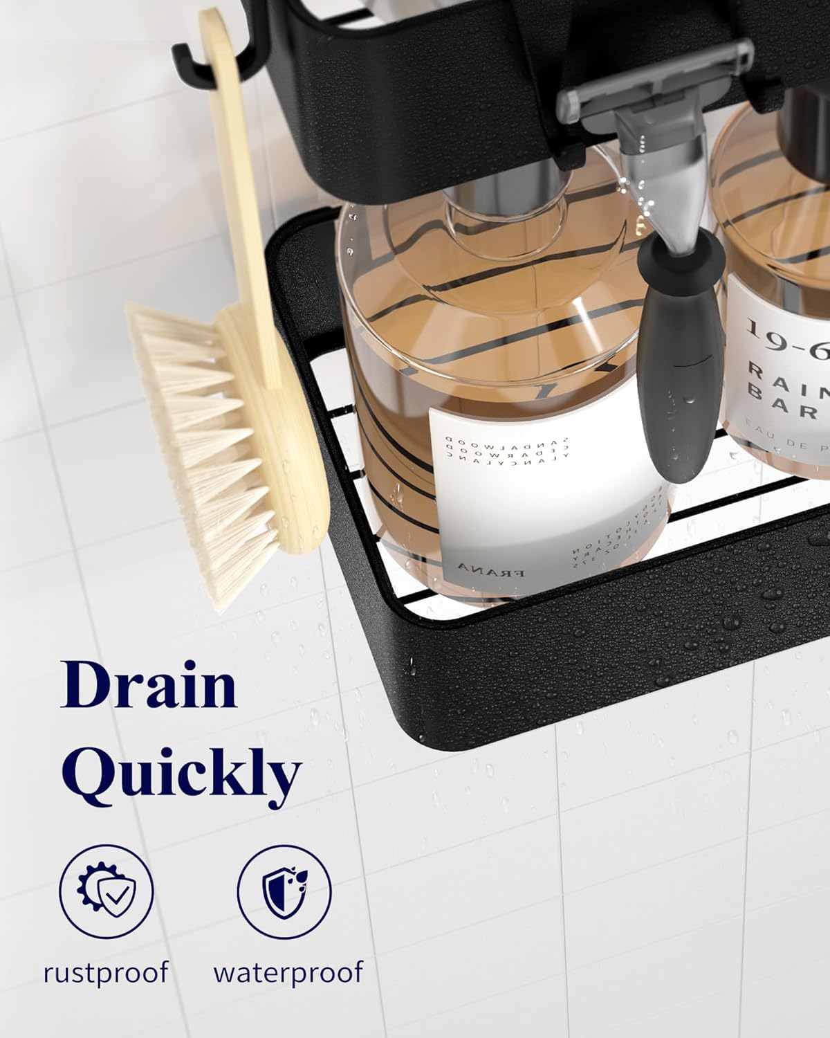 Kitsure Shower Caddy - 2 Pack Adhesive Shower Organizer, Rustproof Metal Shelves, No-Drill Bathroom Organizers and Storage, Black, Large