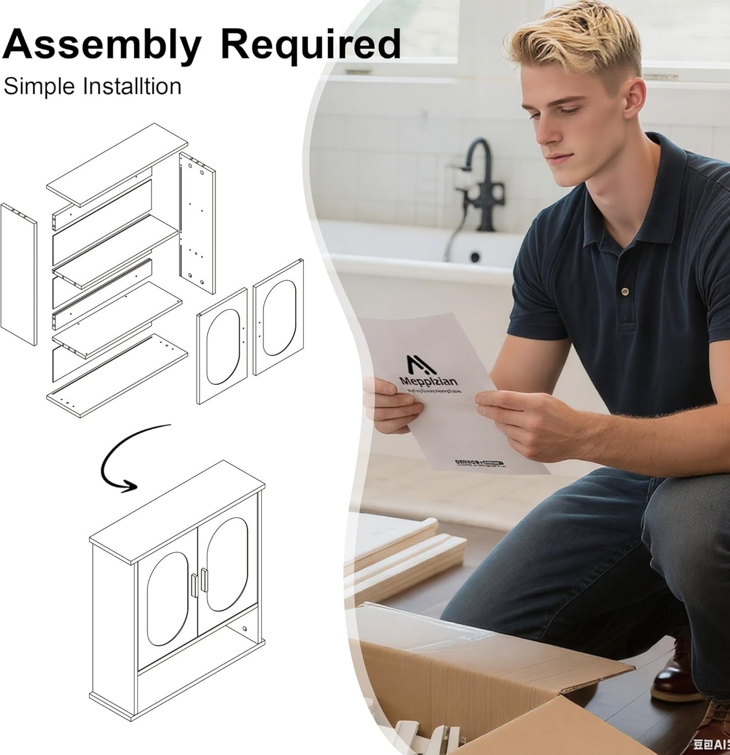 Medicine Cabinet for Bathroom,2 Doors White Bathroom Wall Cabinet with Oval,Over Toilet Storage Cabinet for Laundry Room/Kitchen/Living Room,Surface Mount Medicine Cabinets 23x24