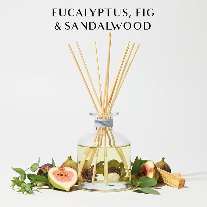 Benevolence LA Pacific Driftwood Reed Diffuser | Eucalyptus, Fig & Sandalwood | Home Fragrance Diffuser for Bathroom | Long-Lasting Scent Sticks | Sun-Kissed Collection