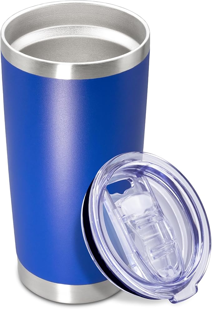 20 oz Tumbler Coffee Travel Tumblers Bulk with Lid Stainless Steel Double Wall Vacuum Insulated Mug Powder Coated Cups fit Car Cupholder for Hot and Cold - Dark Blue, 1Pack