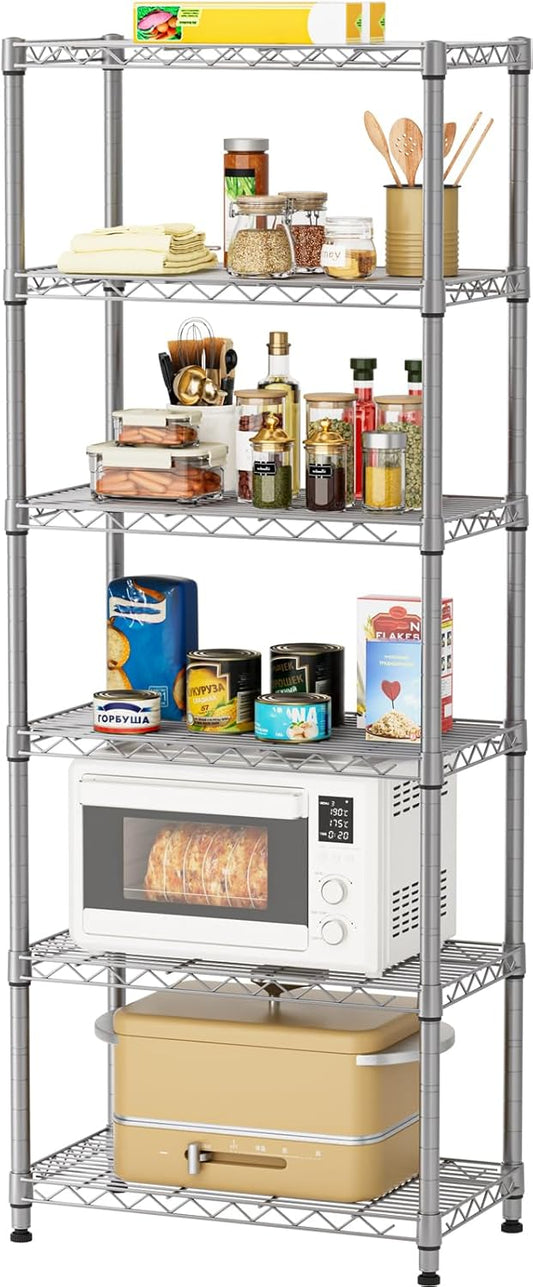 5 tire Shelves Storage Wire Shelving Unit Metal Shelf Adjustable Organizers Storage Shelving with Wheels for Bathroom Laundry Room Kitchen Pantry12”D x 22”W x 69”H Silver