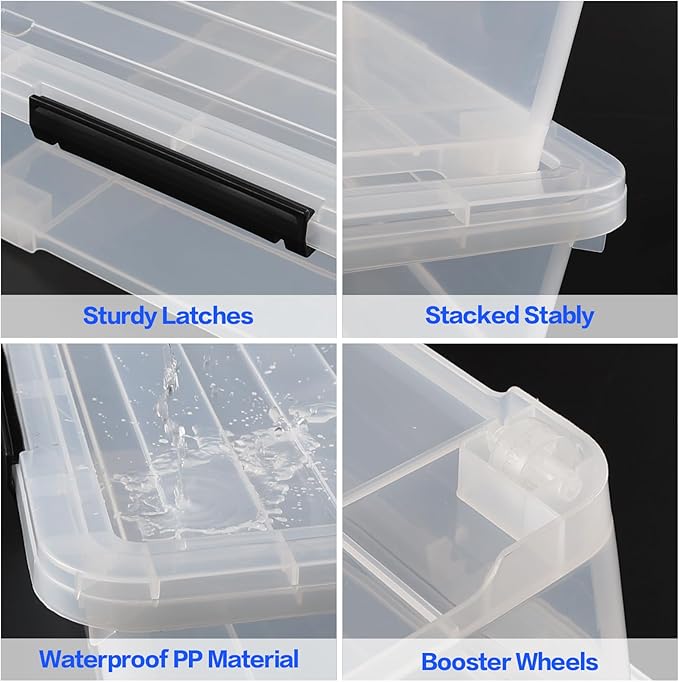 Gloreen 3-Packs Plastic Underbed Storage Bins with Lids, 40 Quart Latch Storage Box