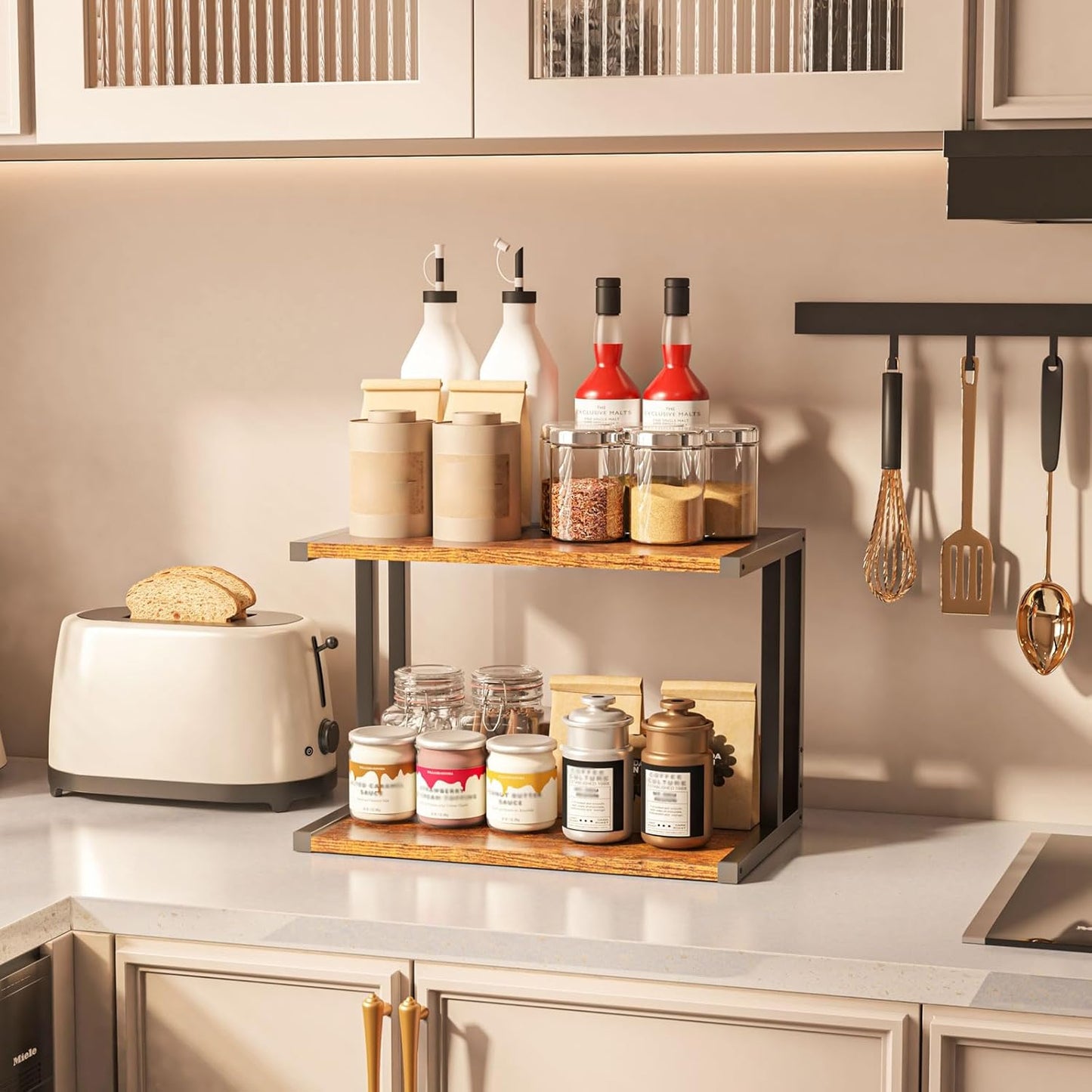 IBUYKE Under Desk Printer Stand,2 Tier Printer Cart,Mobile Home Desktop Organizer Shelf with 4 Wheels,for Fax, Home Office Use，Rustic Brown UTLJ007H