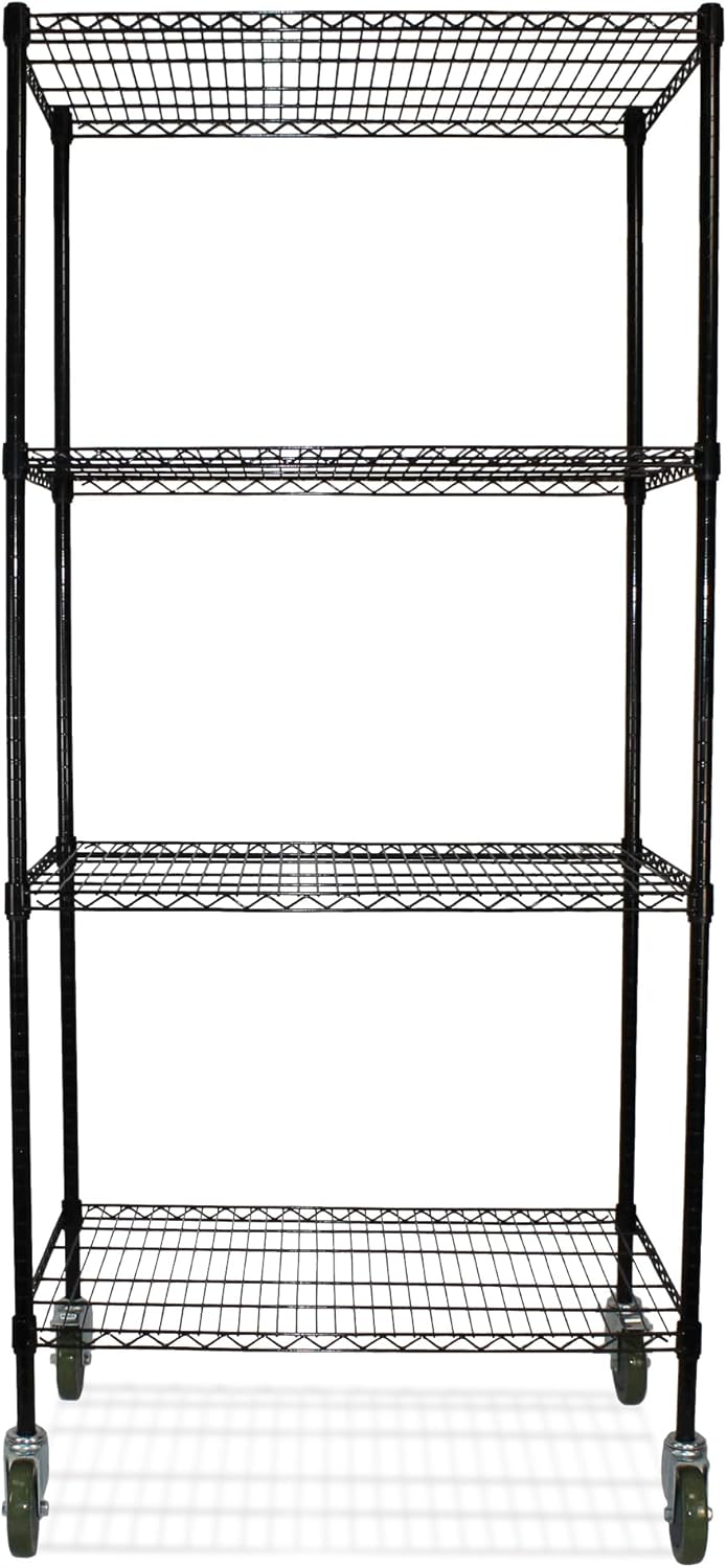 Champ® 4-Tier Mobile Wire Shelving Unit - Heavy-Duty Adjustable Storage Rack, 250 lb Capacity Per Shelf, Powder-Coated Steel Organizer with Wheels for Garages and Home