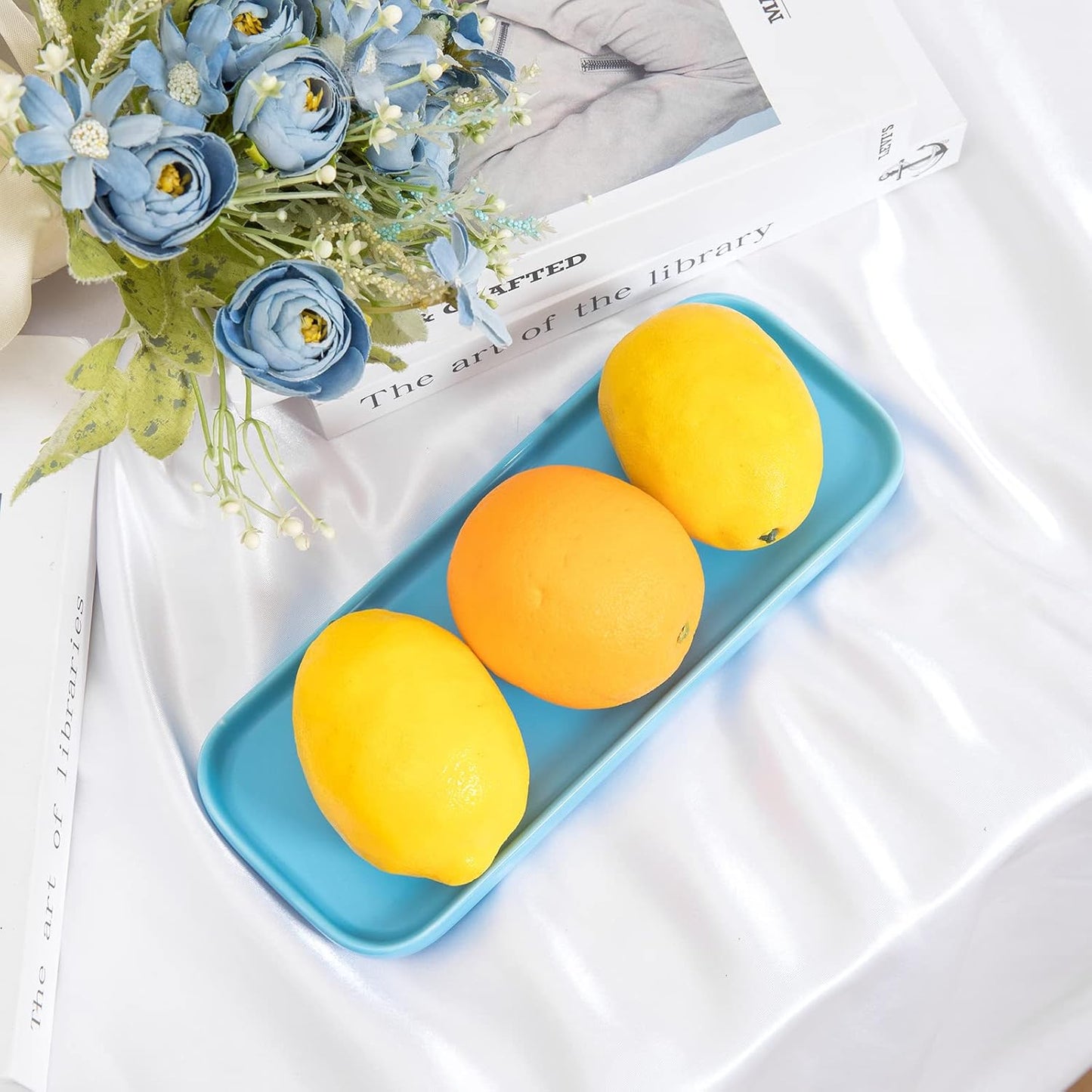 Ceramic Bathroom Tray,Kitchen Sink Organizer Tray,Cosmetics Holder (Blue)