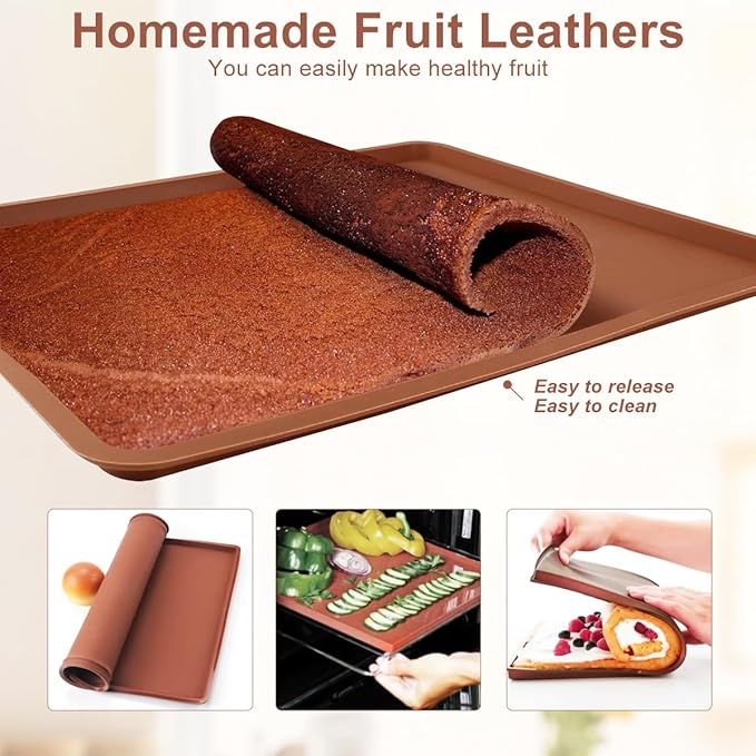 SFV 6 Pack Silicone Dehydrator Trays, 14" x 14" Flexible & Durable Dehydrator Sheets for Excalibur, Non-Stick, Reusable Dehydrators Mats Tray Dryer for Eggs, Fruit Leather, Meat, Herbs, Brown