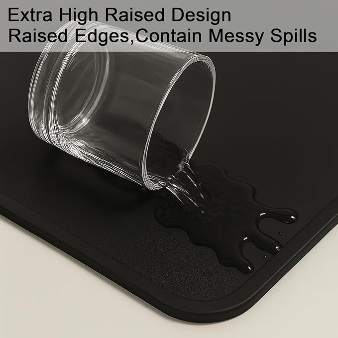 Silicone Mat 35.4"x23.6" Silicone Mats for Kitchen Counter Heat Resistant Mats for Countertop, Countertop Protector Mat, Edge Heightening Nonstick Waterproof Multipurpose Table Mat (Black)