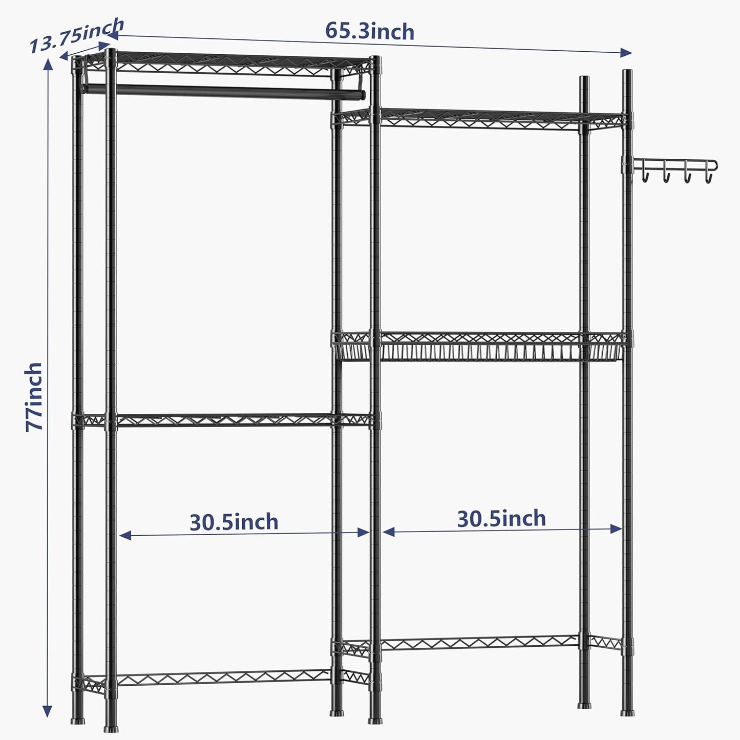 Over Washer and Dryer Shelves,Laundry Room Storage Organization Clothes Drying Rack,4 Tier Adjustable Height Wire Shelving with Wire Basket,Hanger Rod&Hook,Space Saving Shelf