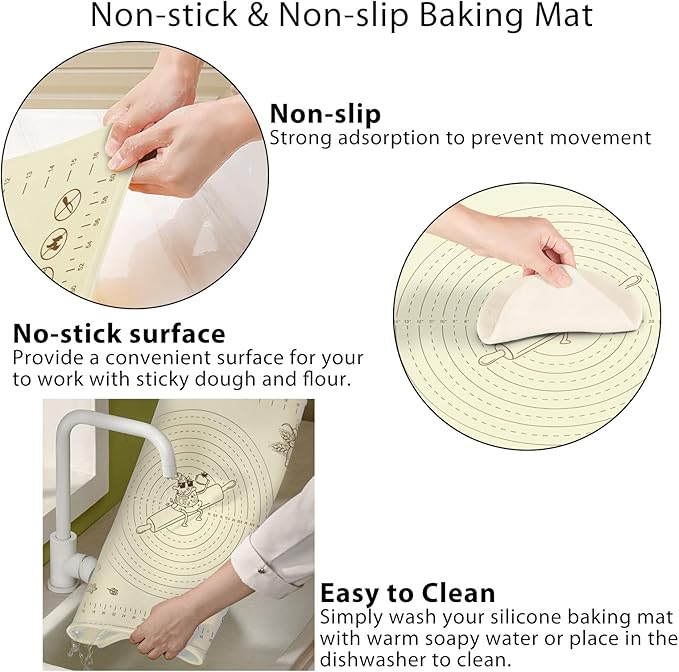 Silicone Baking Mat 28" x 20", Extra Thick Silicone Pastry Mat with Measurements and Edge Heightening, Non-stick Food Grade Dough Rolling Matfor for Pastry, Bread, Cookies, Pizza, Fondant, Pasta