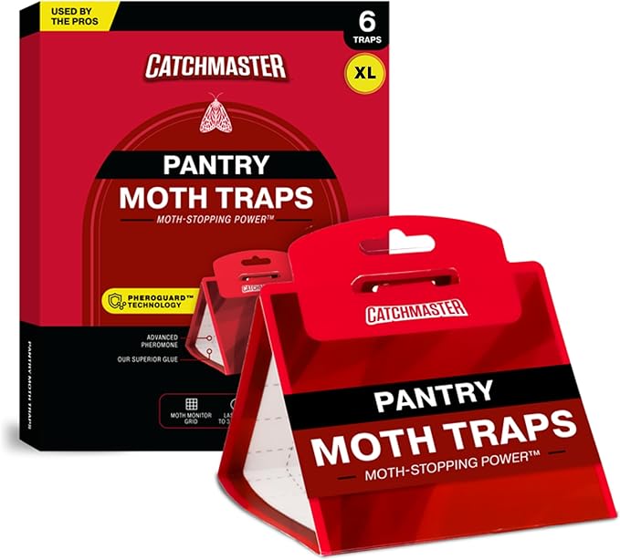 Catchmaster Pantry Moth Traps with Premium PheroGuard Technology – XL, Extra-Strength Glue – Odorless, Kids and Pet Safe – Traps & Eliminates Moths – Protects Pantry, Cabinets & Food Storage – 6-Pack