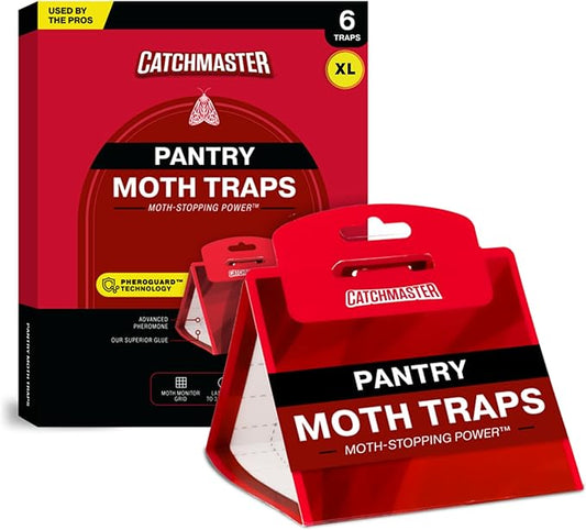 Catchmaster Pantry Moth Traps with Premium PheroGuard Technology – XL, Extra-Strength Glue – Odorless, Kids and Pet Safe – Traps & Eliminates Moths – Protects Pantry, Cabinets & Food Storage – 6-Pack