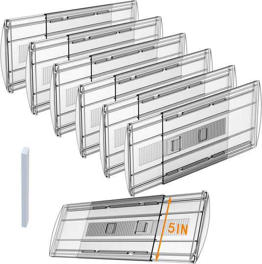 6 Pack Adjustable Drawer Dividers for Clothes,5" High Expandable From 13-21" Clear Drawer Organizers, PC Plastic Separators for Dresser/Bedroom/Bathroom/Kitchen/Office Storage