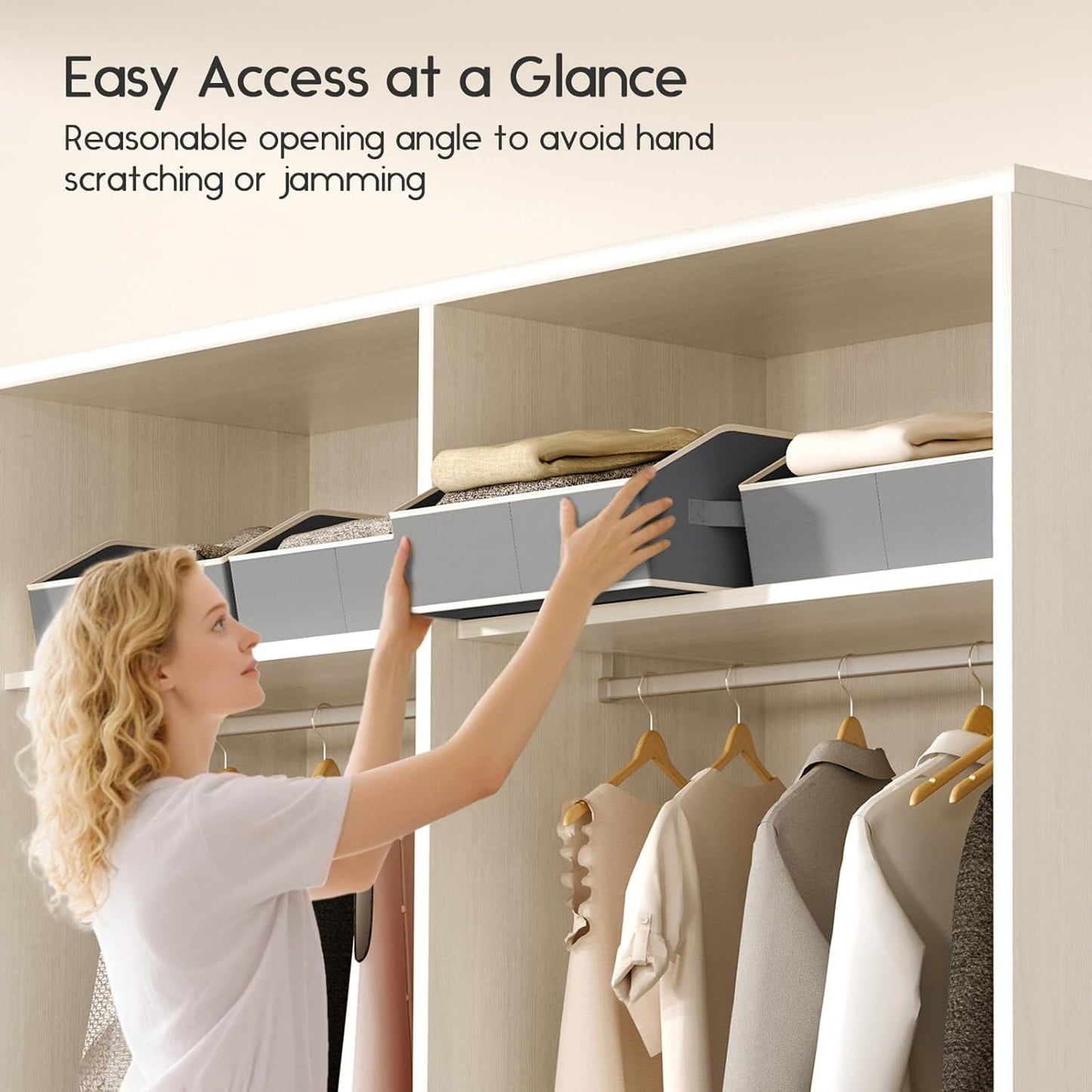 Large Closet Organizers and Storage Bins - 8 Pack Trapezoid Storage Baskets for Shelves, Foldable Fabric Baskets with Handles Ideal for Closet, Basket, Wardrobe and Shelf Storage, Grey