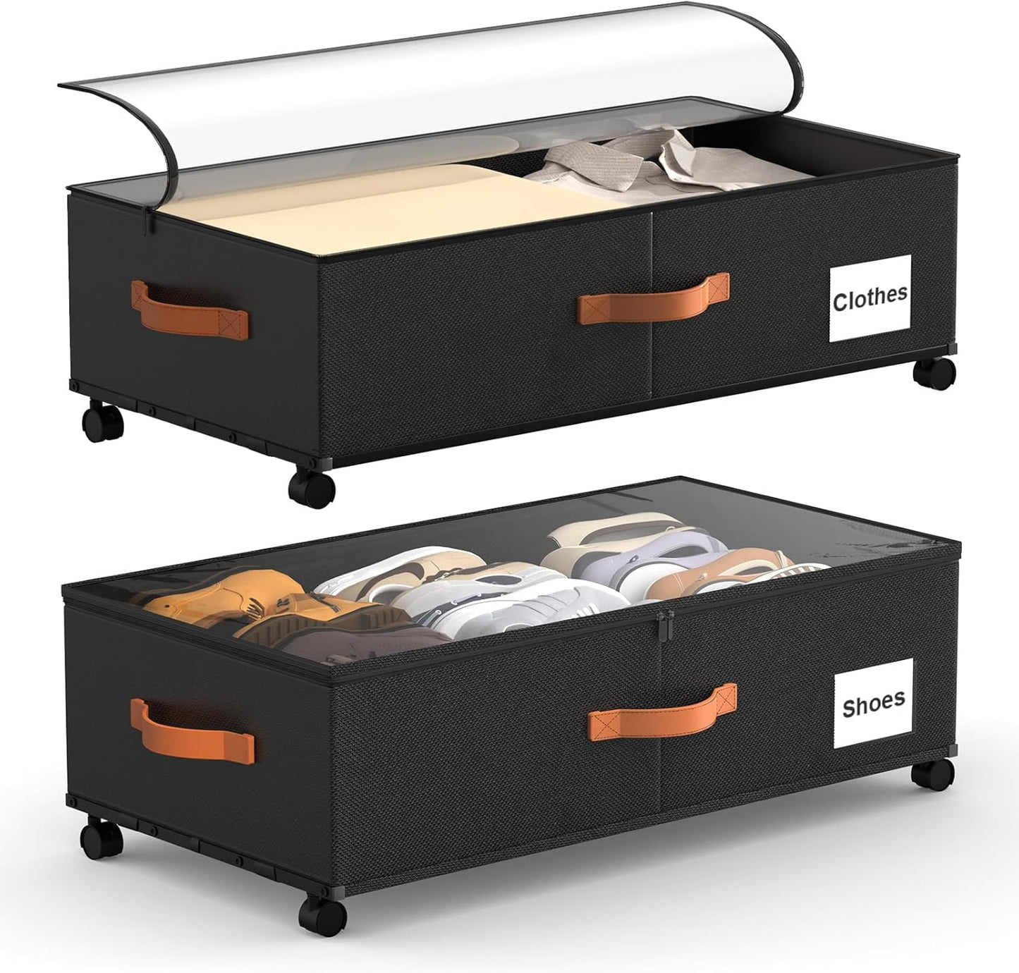 Under Bed Storage Containers with Wheels, 9.5 inches Higher Underbed Shoes Blankets Clothes Toy Storage Drawers for College Dorms Bedrooms Nursery Rooms Organization, 2 Pack to be Assembled