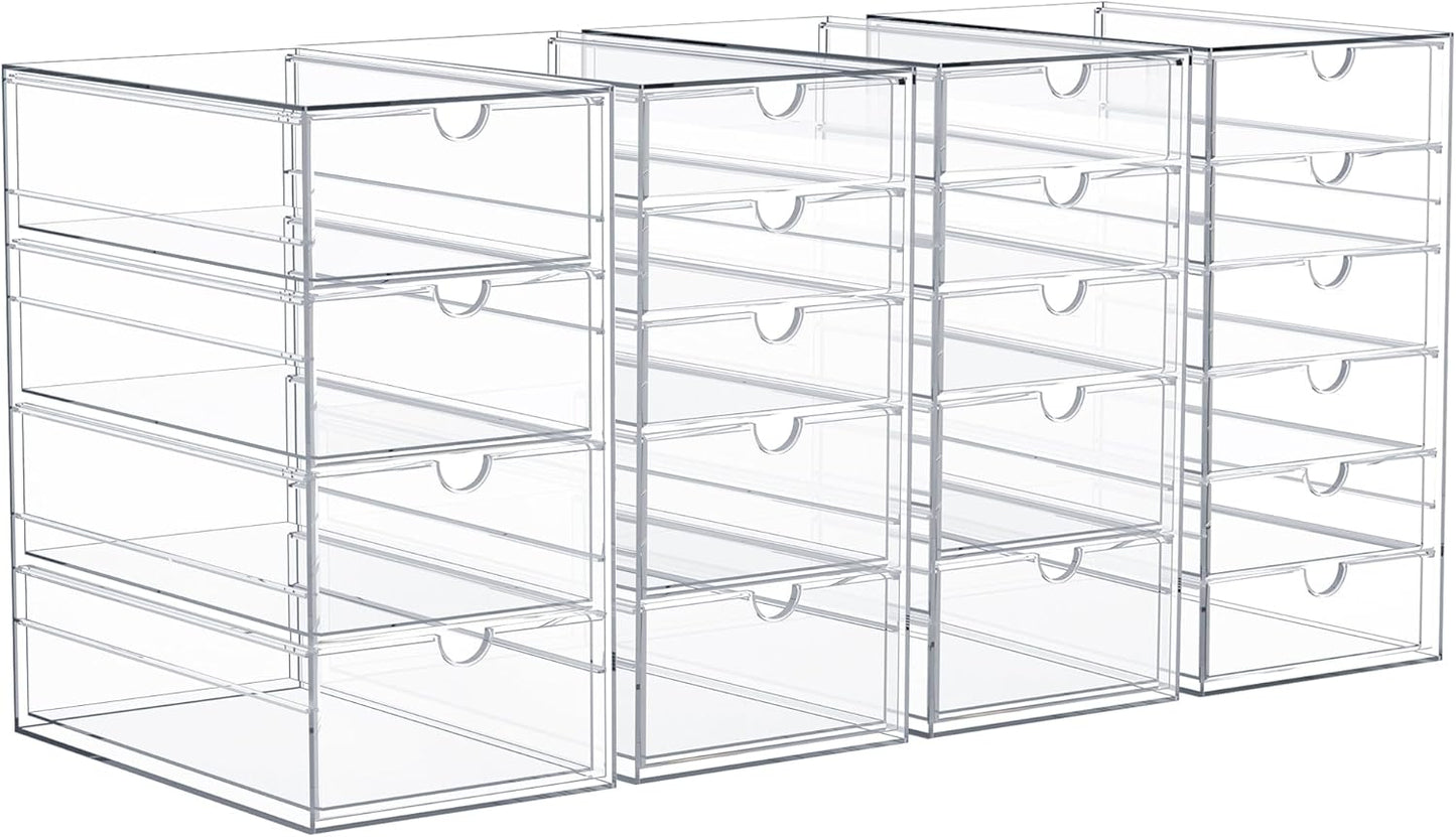 Sorbus Makeup Organizer With 20 Drawers, Acrylic Drawer Organizer for Makeup, Office Organization and Storage, Art Supplies, Jewelry, Stationary - 4 Pcs Clear Stackable Storage Bins Organizer Drawers
