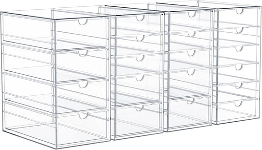 Sorbus Makeup Organizer With 20 Drawers, Acrylic Drawer Organizer for Makeup, Office Organization and Storage, Art Supplies, Jewelry, Stationary - 4 Pcs Clear Stackable Storage Bins Organizer Drawers