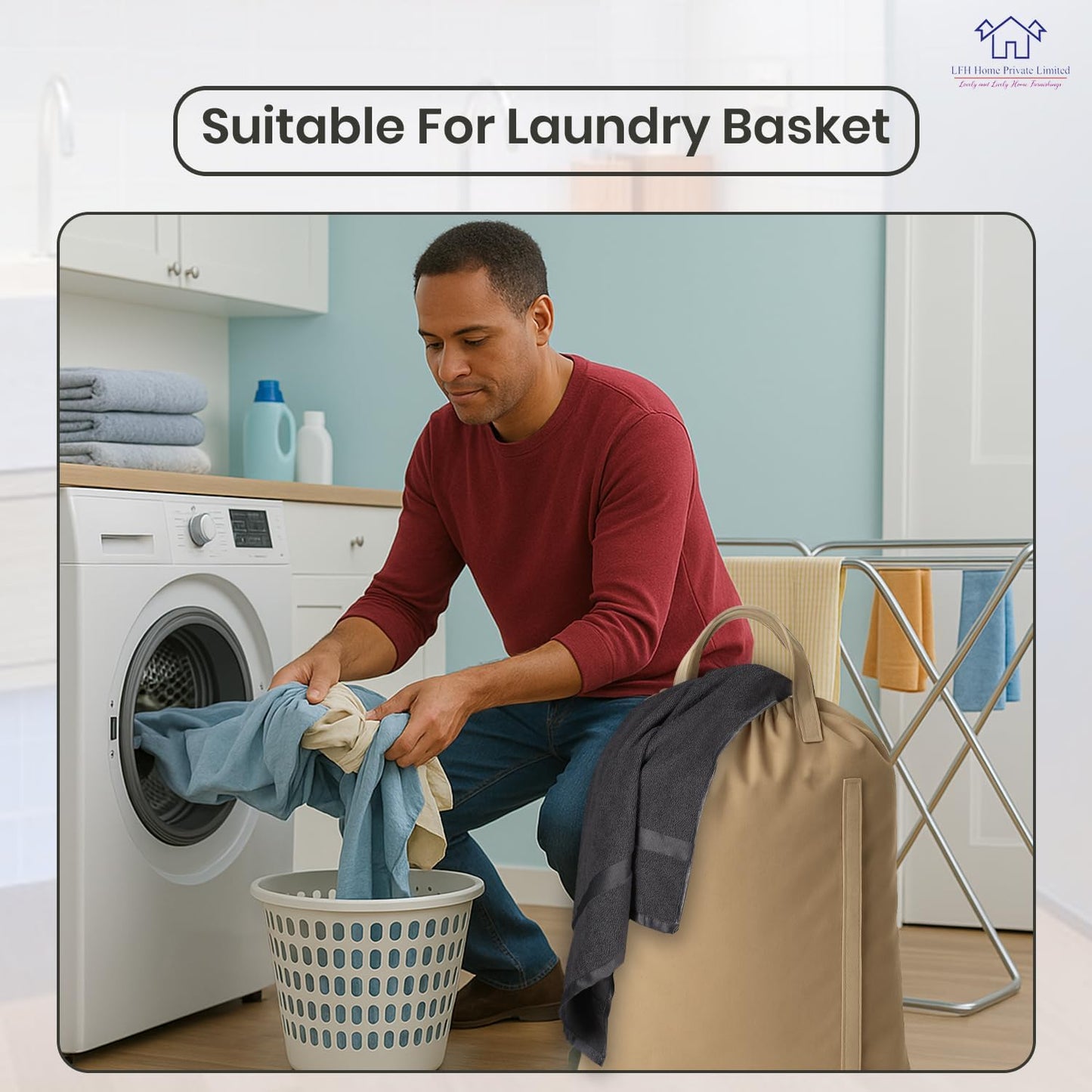 LFH Home Cotton Canvas Large Laundry Bag with Handle, Heavy Duty Drawstring Closure Washable Laundry Bags, School Travel, Home, Hotel, College Dorm, Organizer Sack, Toys Clothes 28x40-Beige