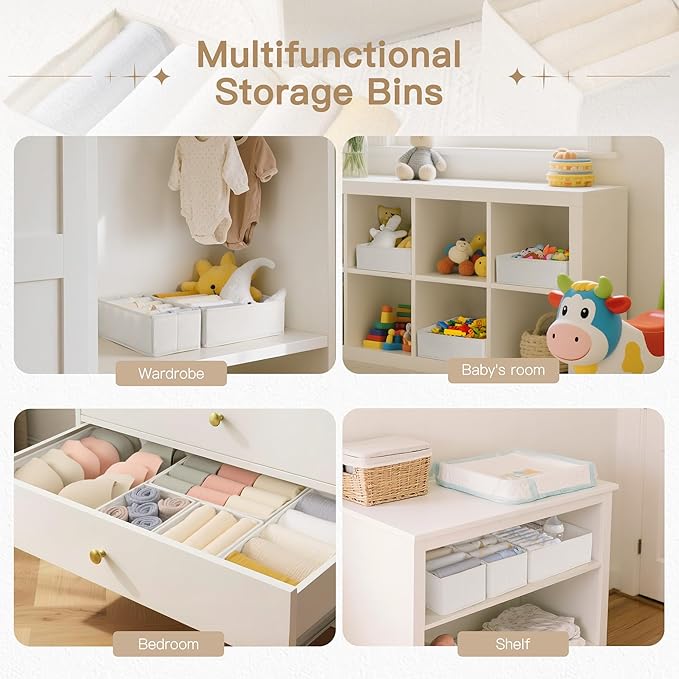 Criusia Drawer Organizer Clothes, 14 Pack Dresser Organizer for Baby Clothes, Underwear, Sock- Foldable Closet Organization and Storage Dividers Bins for Nursery, Bedroom and Dorm (White)