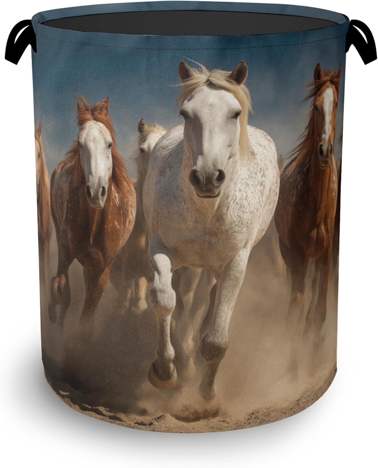 Running Horse Laundry Hamper,Dirty Clothes Laundry Basket with Handles Waterproof Oxford Cloth Storage Basket for College Dorms Bathroom Bedroom 16" x 20.8"