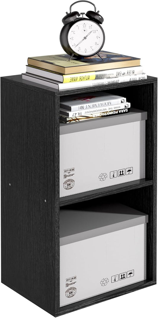 Wooden 2 Cube Storage Organizer, 2 Tier Storage Cubes Storage Display Cubby, Versatile Cubes Shelf and Cubby Organizer for Any Space (Black, 2 Cube-W(11.8inch)