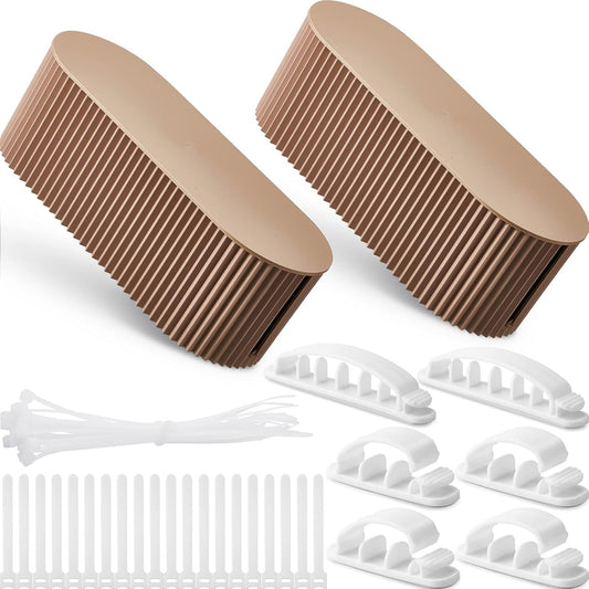 Marsui 2 Pcs Cable Management Box Cord Hider Organizer with 46 Pcs Cable Management Kit Wire Box for Power Strips Surge Protectors Desk TV Computer Wires Home Office(Light Coffee)