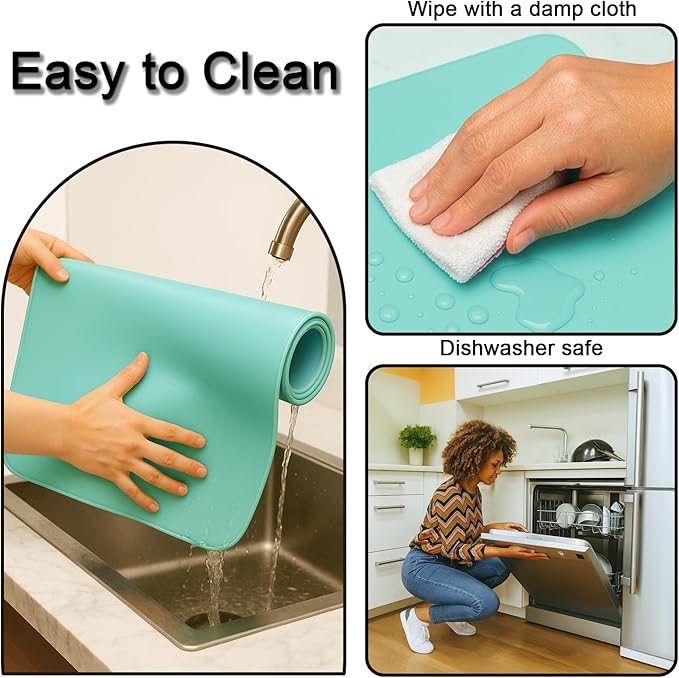 Silicone Mat 35.4"x23.6" Silicone Mats for Kitchen Counter Heat Resistant Mats for Countertop, Countertop Protector Mat, Edge Heightening Nonstick Waterproof Multipurpose Table Mat (Mint Green)