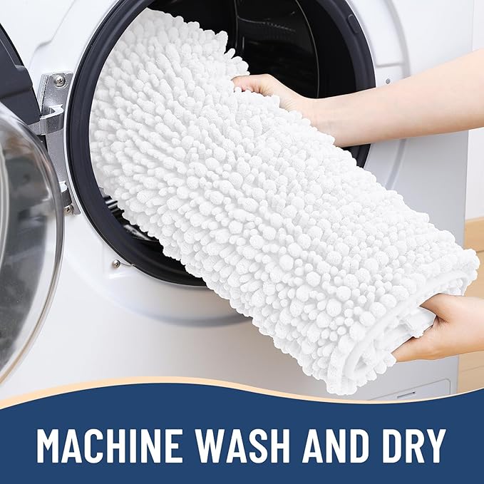 Arotive Luxury Chenille Bathroom Rug Mat, Extra Soft Thick Absorbent Shaggy Bath Rugs, Non-Slip Machine Wash Dry, Plush Bath Mats for Bathroom, Shower and Tub, 30x17, White
